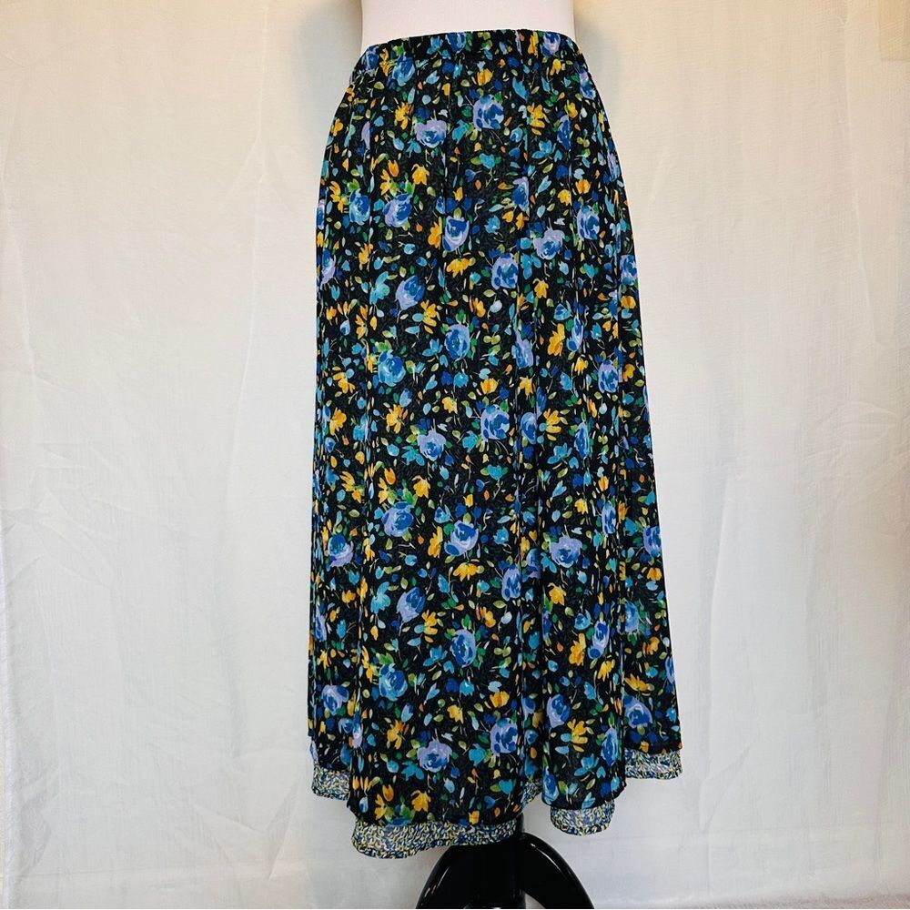 Reversible Semi Sheer Floral Skirt | 90s Vintage Long Flowy Maxi Skirt - Picture 2 of 10
